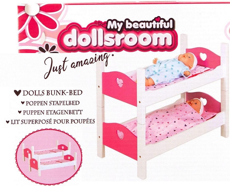 Dollsroom – Letto a Castello per bambolotti in legno con accessori