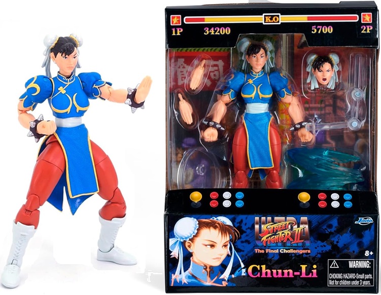 Jada Street Fighter ll Chun-Li altezza 15 cm personaggio articolato in 25 punti, culture pop, mani e testa intercambiabili, accessori