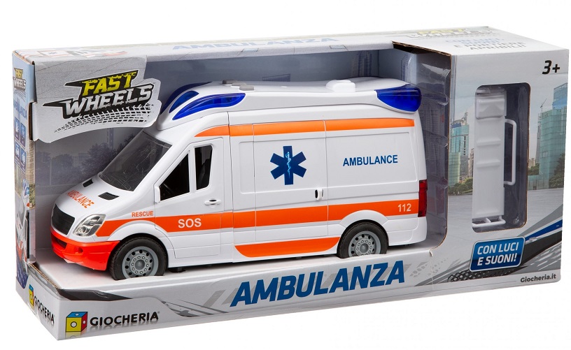Ambulanza luci suoni con barrella e accessori ispezionabile