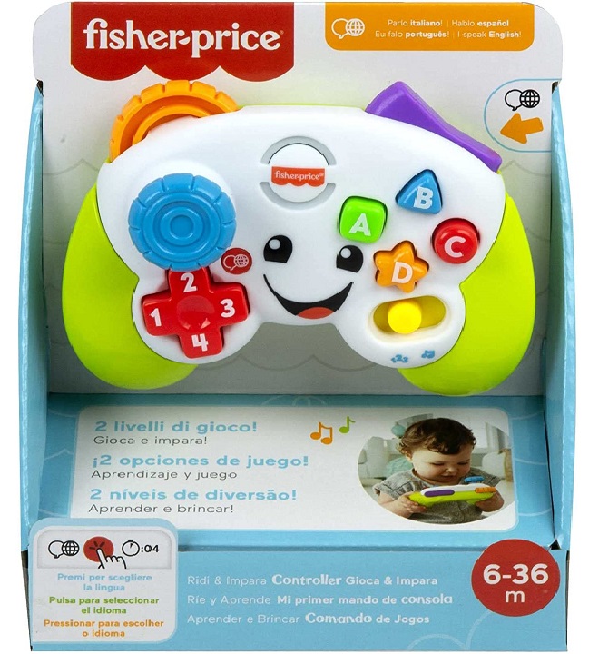 Fisher-Price – Controller Gioca & Impara Ridi & Impara Edizione multilingue, Joystick Giocattolo Musicale per l’Infanzia con Luci e Contenuti Educativi, Giocattolo per Bambini 6+ Anni, HHX11