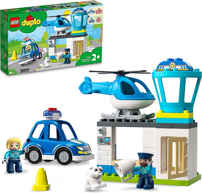 LEGO 10959 DUPLO Stazione Di Polizia ed Elicottero Giocattolo, Set per Bambini dai 2 Anni in su, Giochi Educativi con Macchina con Luci e Sirene