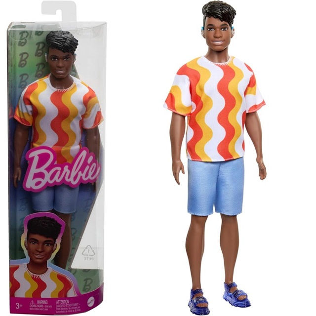 MATTEL KEN FASHIONISTAS CAMICIA ARANCIONE PANTALONCINI E SANDALI HRH23