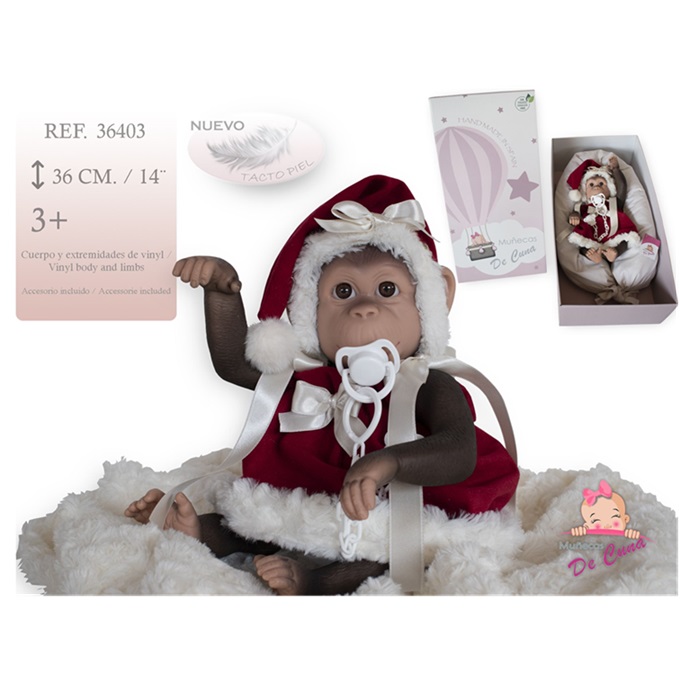 Munecas De Cuna – Bambolotto Artigianale Reborn Scimmietta con ciuccio e cuscino NATALIZIO sogg. FEMMINILE