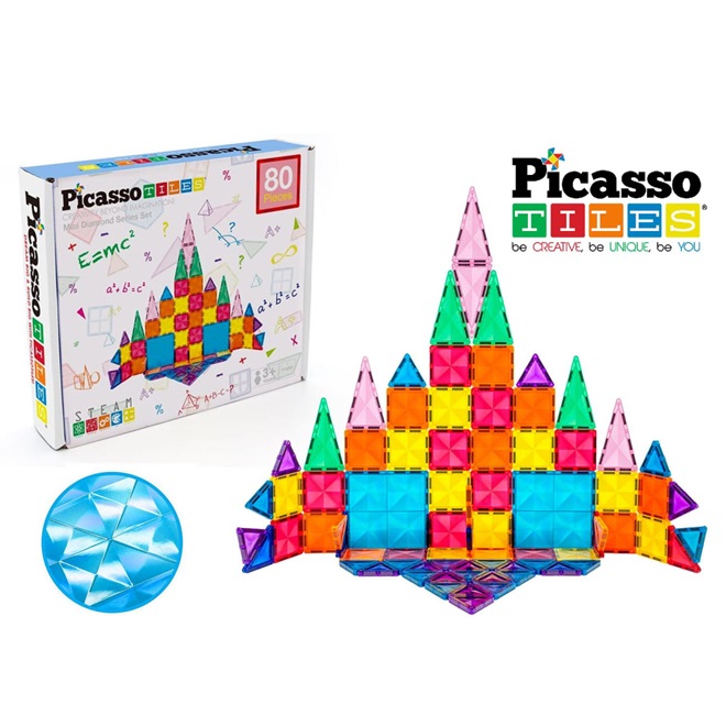 Picasso Tiles – 3D Magetic Building Tiles Costruzioni Magnetiche Multicolore Set Scuola 80 Piastrelle