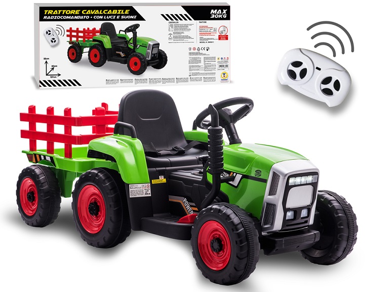 TRATTORE ELETTRICO CON LUCI E SUONI E TELECOMANDO COL.VERDE