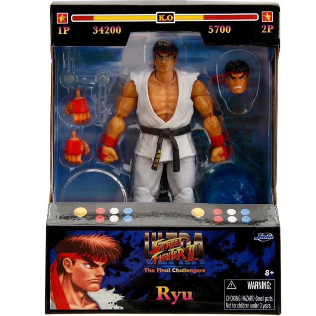 Jada – Street Fighter II Ryu,  8+ Altezza 15 cm, personaggio articolato in 25 punti, culture pop, mani e testa intercambiabili, accessori