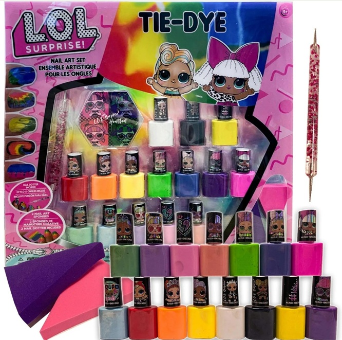 L.O.L Surprise! by Townley Girl Set per nail art tie-dye da 19 pezzi, 15 smalti per unghie non tossici, brillanti, vibranti, opachi e scintillanti e accessori tie-dye – Dai 5 anni in su