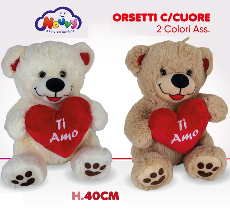 Peluche Orsetto con cuore 40 Cm  2 soggetti in assortimento