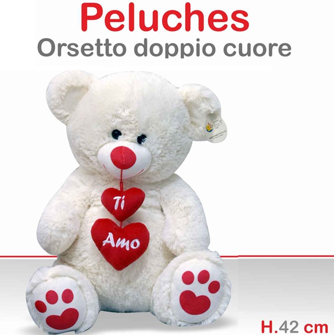 Peluche Orsetto con doppio Cuore 42 Cm