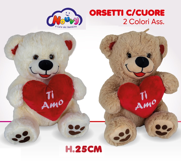 Peluche Orsetto con cuore 25 Cm  2 soggetti in assortimento
