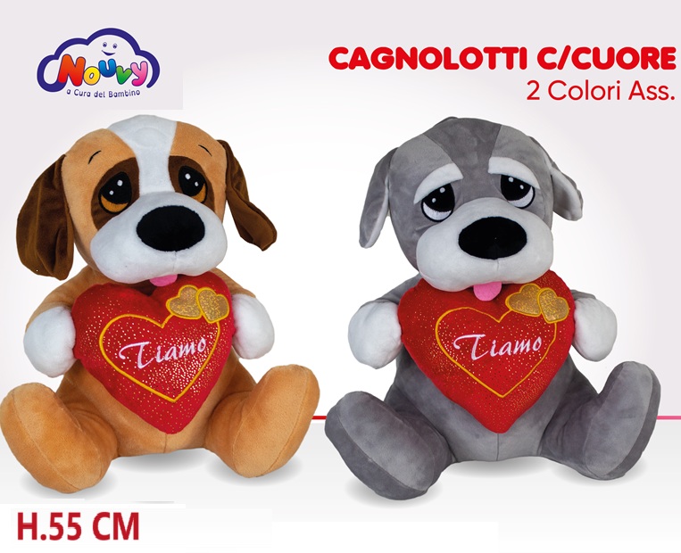 Peluche Cagnolotti con cuore 55 Cm,  2 soggetti in assortimento