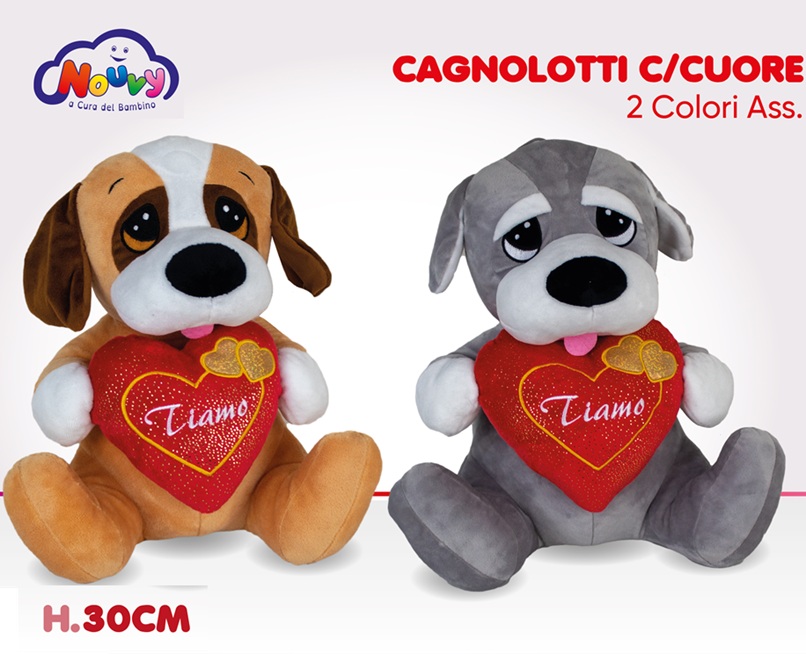 Peluche Cagnolotti con cuore 30 Cm,  2 soggetti in assortimento