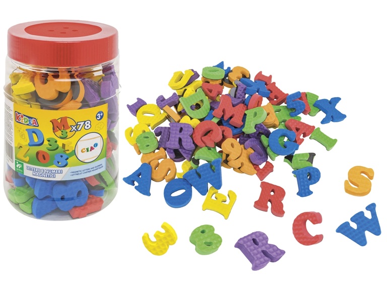 Kidea Vitamina G Barattolo con 78 pz Lettere e numeri magnetici 41494