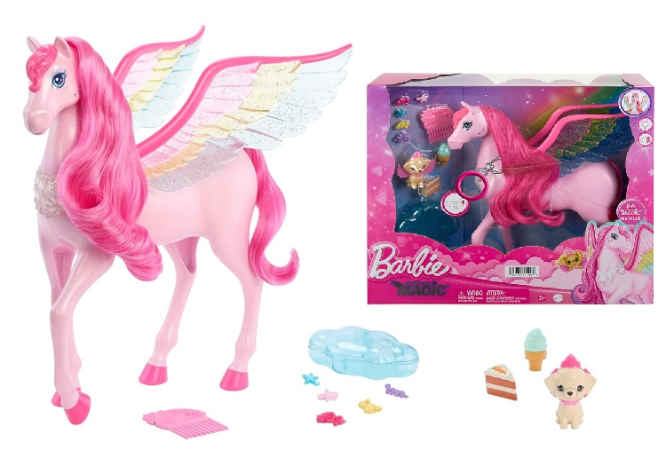 Barbie Mattel Fairytale Touch of Magic Pink Pegasus con Cucciolo