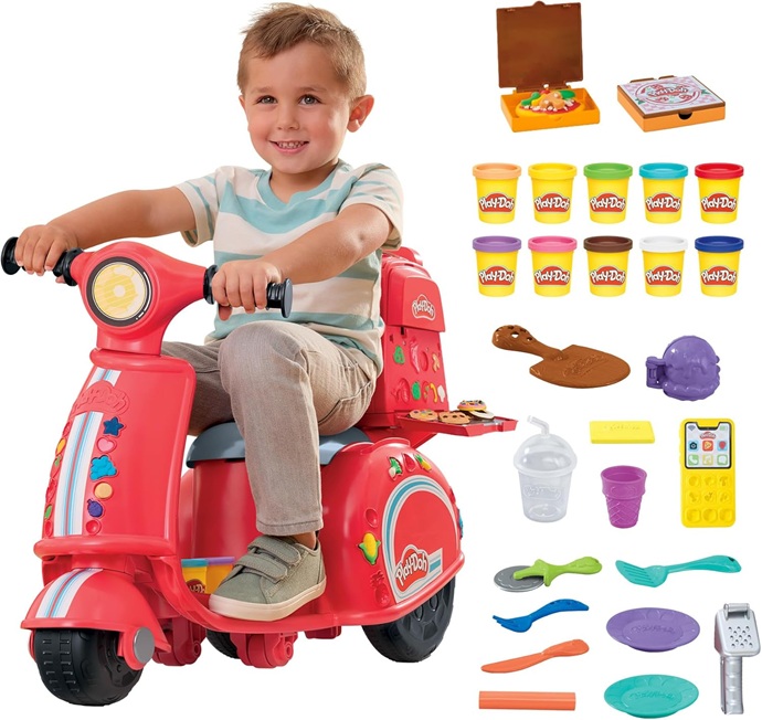 Hasbro – Play-Doh  Pizza a Domicilio Giocatolo per Arti e Mestieri con Scooter, 10 Vasetti di Pasta Modellabile e Accessori, Per Bambini e Bambine di 3-5 Anni