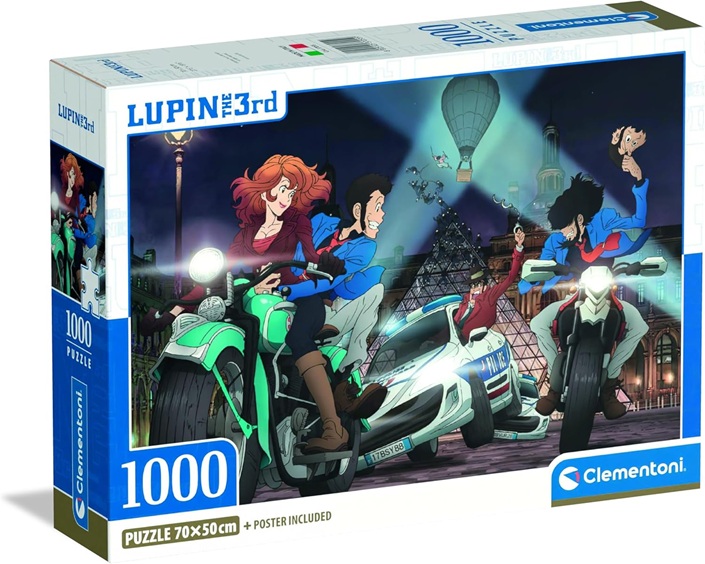Clementoni 37055 – Puzzle 1000 Pezzi Fumetti, Illustrazione Lupin III Compact Box con Poster Incluso, dalla Serie Anime e Manga 70×50 cm