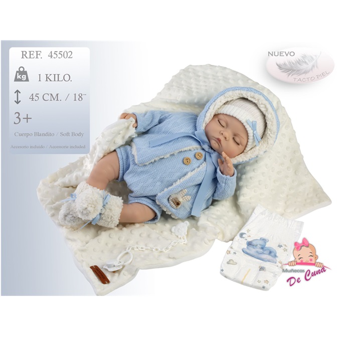 Munecas De Cuna – Bambolotto Artigianale Reborn con Copertina Nido e ciuccio sogg.maschile