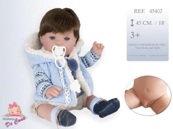 Munecas De Cuna – Bambolotto Artigianale Reborn con capelli,cuscino nido, ciuccio pannolino e certificato sogg. Maschile