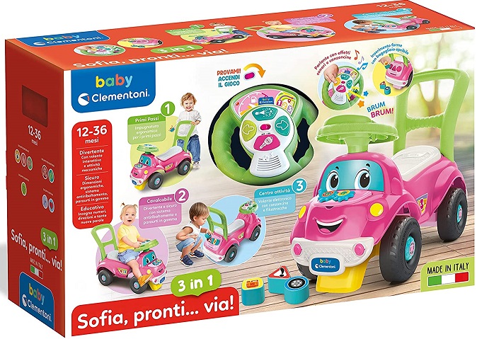 Clementoni – 17746 – Sofia Pronti Via 3 in 1 – Macchinina Cavalcabile, Elettronico Educativo Parlante, Primi Passi, Luci E Suoni, Gioco Bambini 1 Anno – Made In Italy