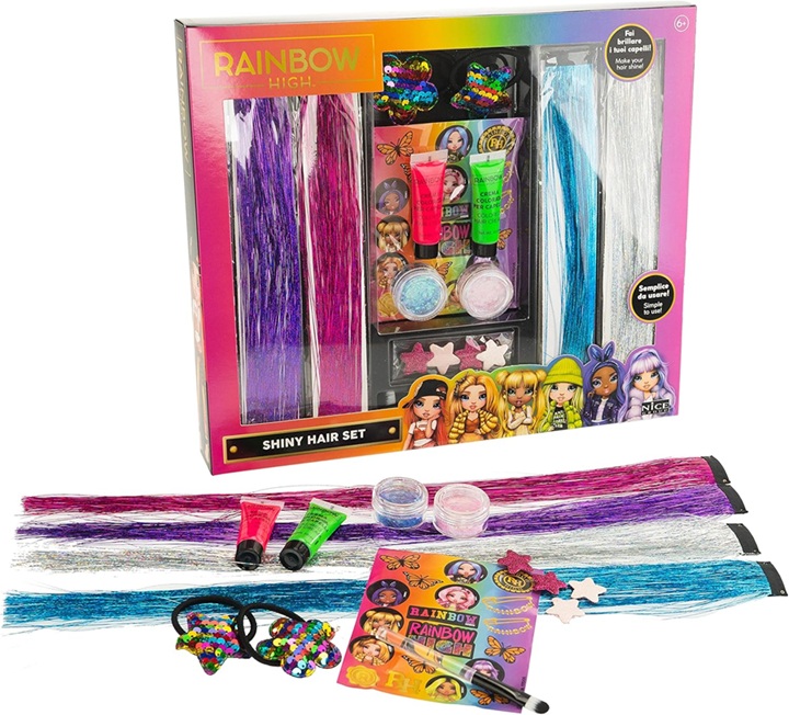 Nice – Raimbow Hight Shiny Hair Set, Estensioni scintillanti per Bambini, con Clip Fermacapelli