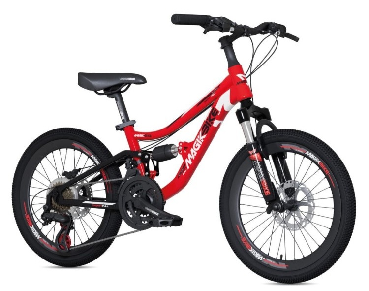 Magic Bike – Mountain Bike Twenty Full bambino Mis. 20″ Ammortizzata col. Nero/Rosso Con cambio shimano
