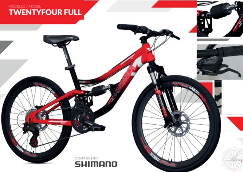Magic Bike -Mountain Bike Twenty Full Uomo Mis. 26″ Ammortizzata col. GrigioNero/Rosso Con cambio