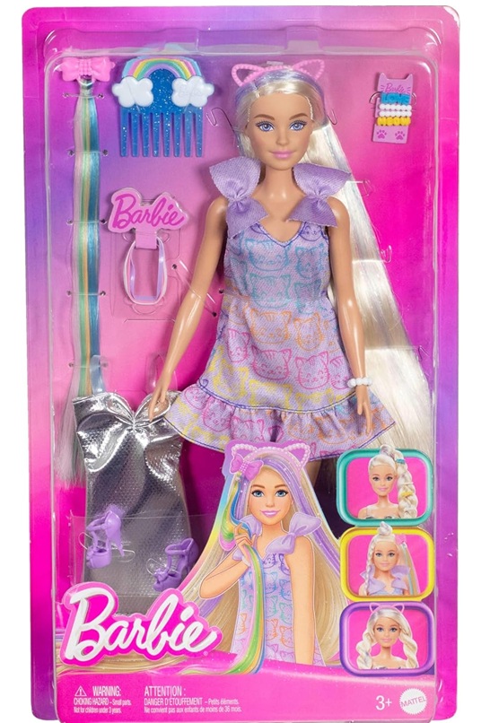 BARBIE® Bambola Fun & Fancy, con lunghissimi capelli biondi ed extension, abito metalizzato color argento, 2 look e accessori inclusi, giocattolo per bambini, 3+ anni, JCT72