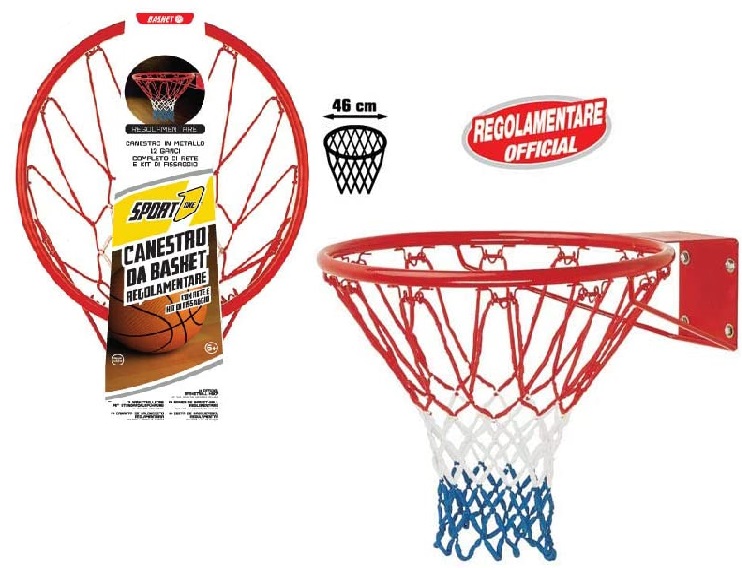 Canestro Regolamentare Basket Ring Rosso 46 cm con kit di fissaggio a muro