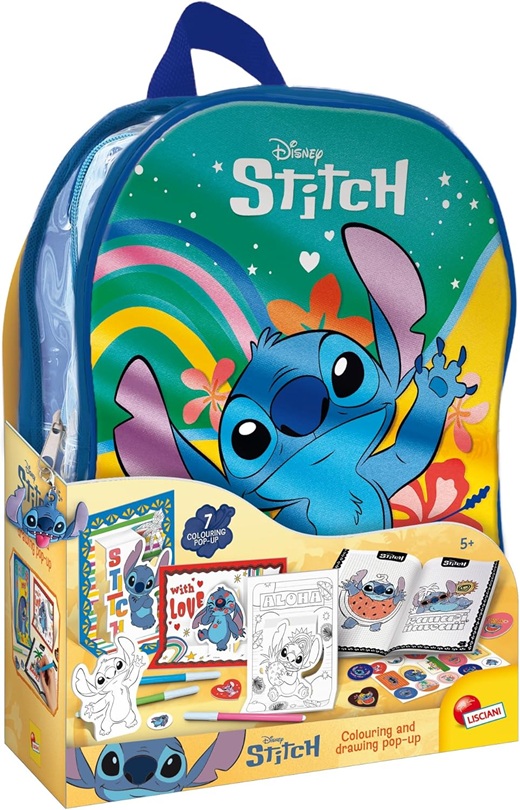 Lisciani Giochi – Stitch Colouring and drawing pop up in a backpack, 110674