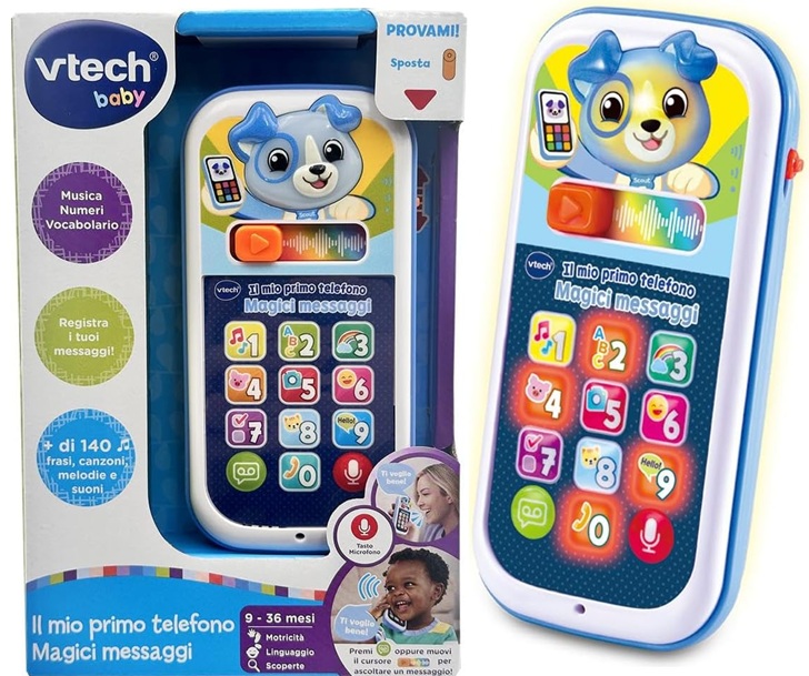 VTech Il Mio Primo Telefono – Magici Messaggi Blu, Telefono per Bambini Interattivo, Impara i Numeri e l’Alfabeto, Gioco Neonato con 10 Pulsanti Luminosi, Lingua Italiana, Batterie Incluse, 9-36 Mesi