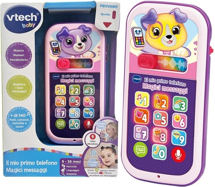 VTech Il Mio Primo Telefono – Magici Messaggi Rosa, Telefono per Bambini Interattivo, Impara i Numeri e l’Alfabeto, Gioco Neonato con 10 Pulsanti Luminosi, Lingua Italiana, Batterie Incluse, 9-36 Mesi