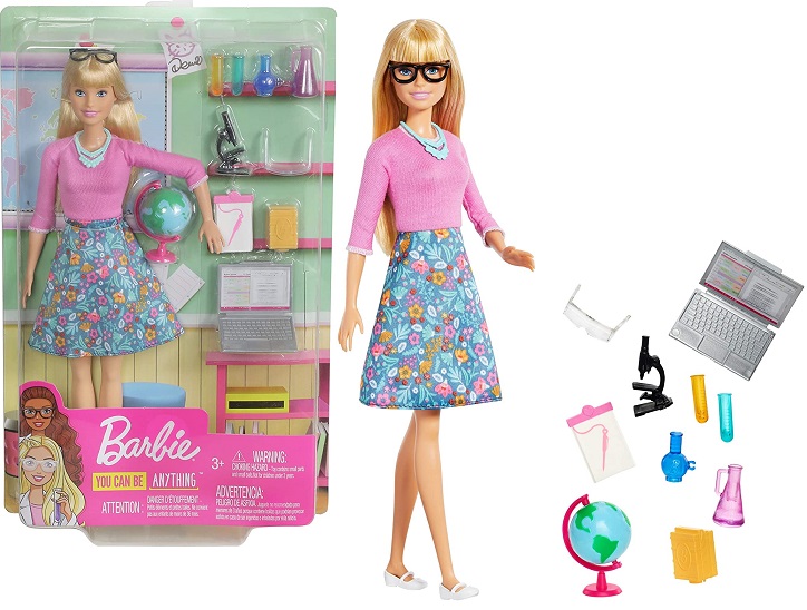 Barbie Bambola Insegnante, con 10 Accessori tra cui Computer e Mappamondo, Giocattolo per Bambini 3+ Anni, GJC23