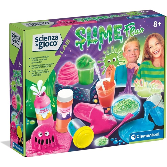Clementoni 19397 Scienza e Gioco Lab Slime Fluo Kit di Esperimenti per Creare Slime Fluorescenti e Colorati