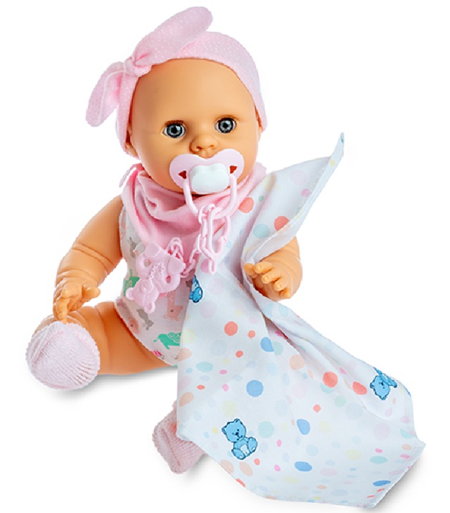 Berjuan – Bambola Baby Susù 38 Cm vestitino Rosa, mangia e beve con biberon e corredino piattoe posate compreso anche il pannolino