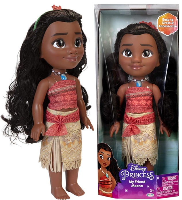 Disney Princess Bambola Principessa Vaiana 38 cm con bellissimi occhi scintillanti, abito scarpette e tiara, bambine dai 3 anni in su!