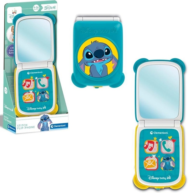 Clementoni Disney Baby – Stitch Flip Phone, Telefono Bambini 9-36 Mesi, 17519