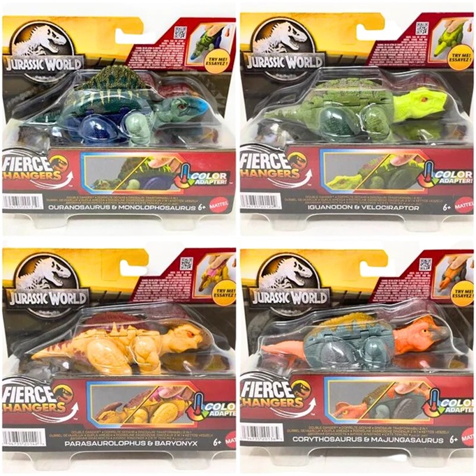 Mattel Jurassic World Double Danger, dinosauro trasformabile, figura da Parasaurolophus a Baryonyx