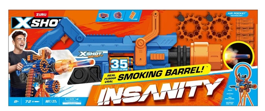 Fucile a giocattolo con mirino X-shot insanity Smoking Barrel Effetto Fumo 72 Dardi