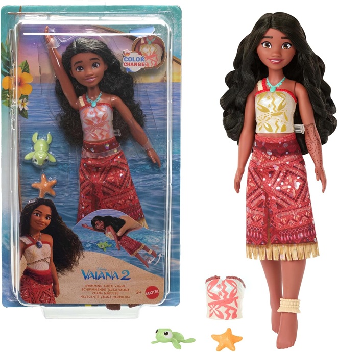 Mattel Disney Oceania 2 – Tautai Vaiana Nuotatrice, bambola con outfit ispirato al film e 2 accessori inclusi, gambe mobilii, Età 3+  JFF09