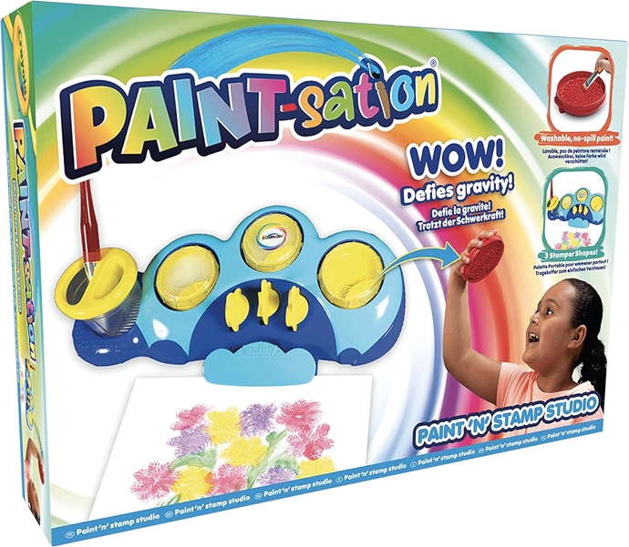 Goliath, Paint Sation n’ Stamp Studio, tempere lavabili, vassoio con portapennelli, timbrini e fogli, colora senza sporcare, dai tre anni in su