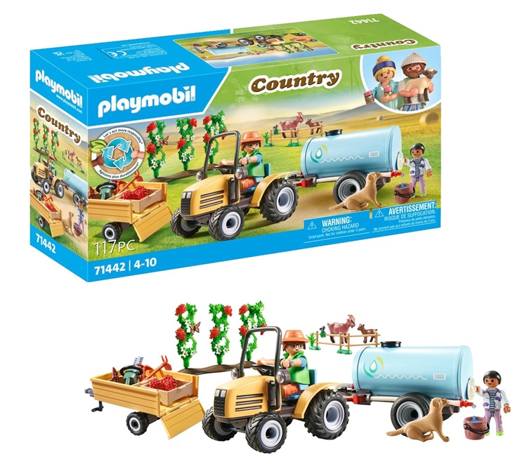 PLAYMOBIL – Country 71442 Trattore con rimorchio e cisterna, raccolto fresco in fattoria 4+