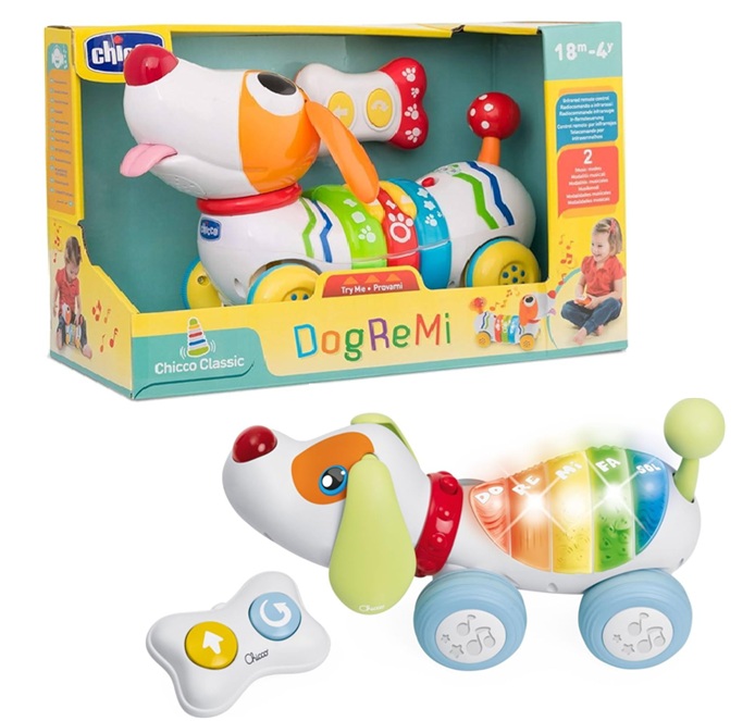 Chicco  Cagnolino DogReMi, Cane Elettron-ico Radiocomandato interattivo con telecomando a 2 direzioni – 18 Mesi – 4 Anni