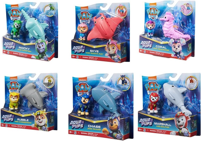 Paw Patrol Aqua Pups Blister doppio cagnolino + pesciolino abbinato,  5 Soggetti in assortimento vendita singola