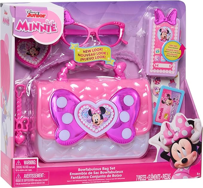 Just Play Minnie Mouse Set di Borsa con Il Fiocco di Minni Disney Junior, 7 Pezzi, Effetti Luminosi e sonori, da 3 anni in sù