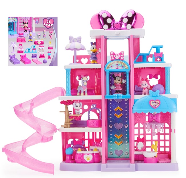 Disney Jr. Minnie Mouse Pet Hotel Playset, set hotel da 23 pezzi,