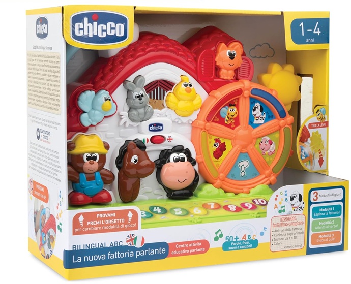 Chicco Fattoria Parlante Bilingue Italiano/Inglese, Fattoria con Animali con Luci e Suoni, 3 Modalità di Gioco, 1-4 Anni