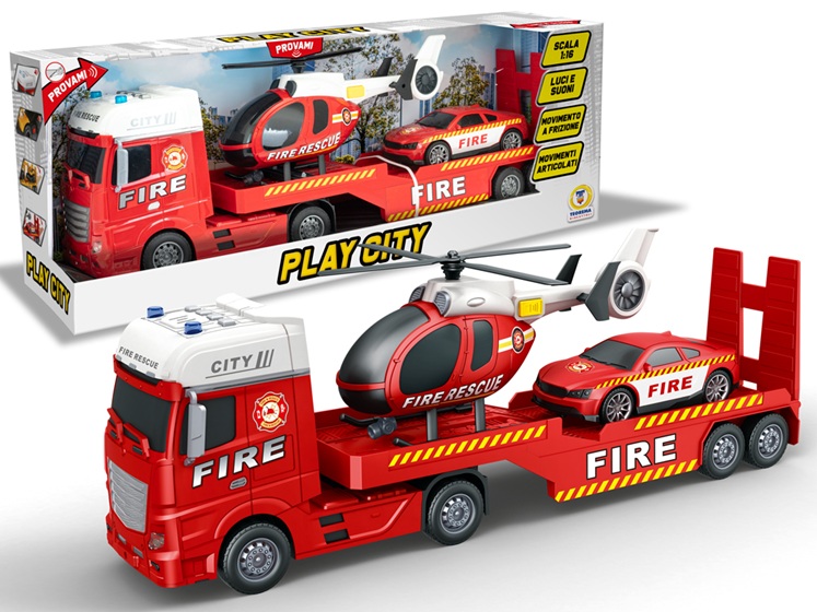 PLAY CITY – TIR POMPIERI CON ELICOTTERO A FRIZIONE LUCI SUONI SCALA 1:16