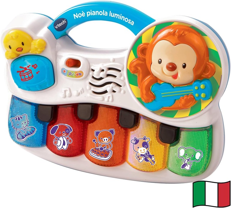 VTech Noè Pianola Luminosa, Strumento Musicale Bambino con Giochi, Gioco per Neonati con Tanti Strumenti, Pianoforte per Bambini con 3 Canzoni, 15 Melodie, Lingua Italiana, Batterie Incluse, 6-36 Mesi