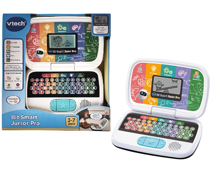 VTech Smart Junior Pro bit, computer didattico Steam computer per bambini con display LCD animato e spegnimento automatico, Età 3-7
