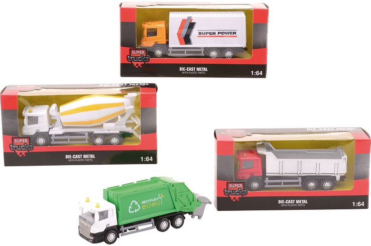 Super Truck- Autocarri  1:64 pull-back die-cast 4 assorti 4 sogg. (vendita ssingola)